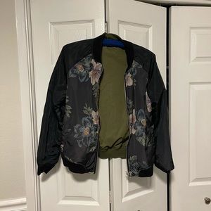 Reversible floral and green bomber jacket